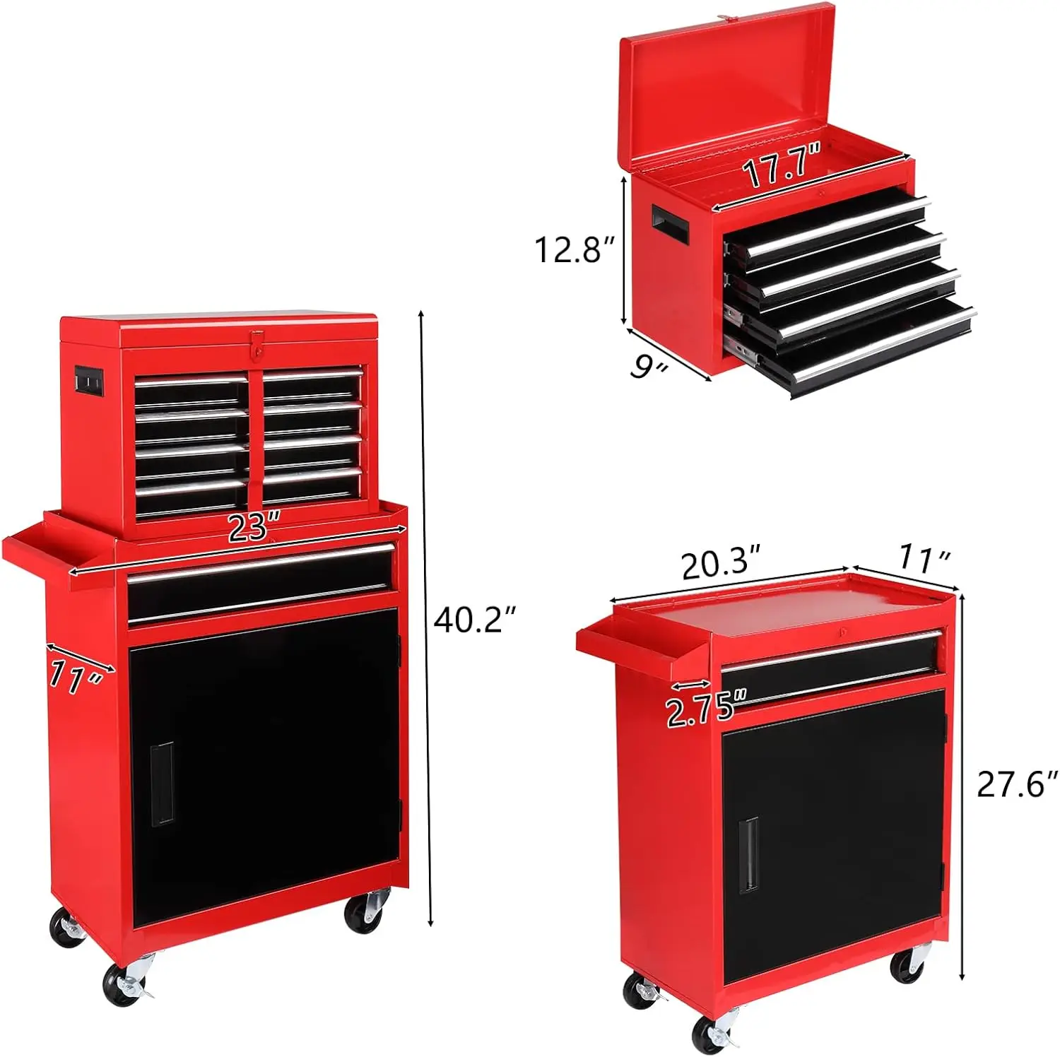 Imagem -03 - Rolling Tool Chest Storage Cabinet 5-drawer Top Destacável Prateleira Ajustável Mechanic Tool Organizer Box With Drawers Wheels