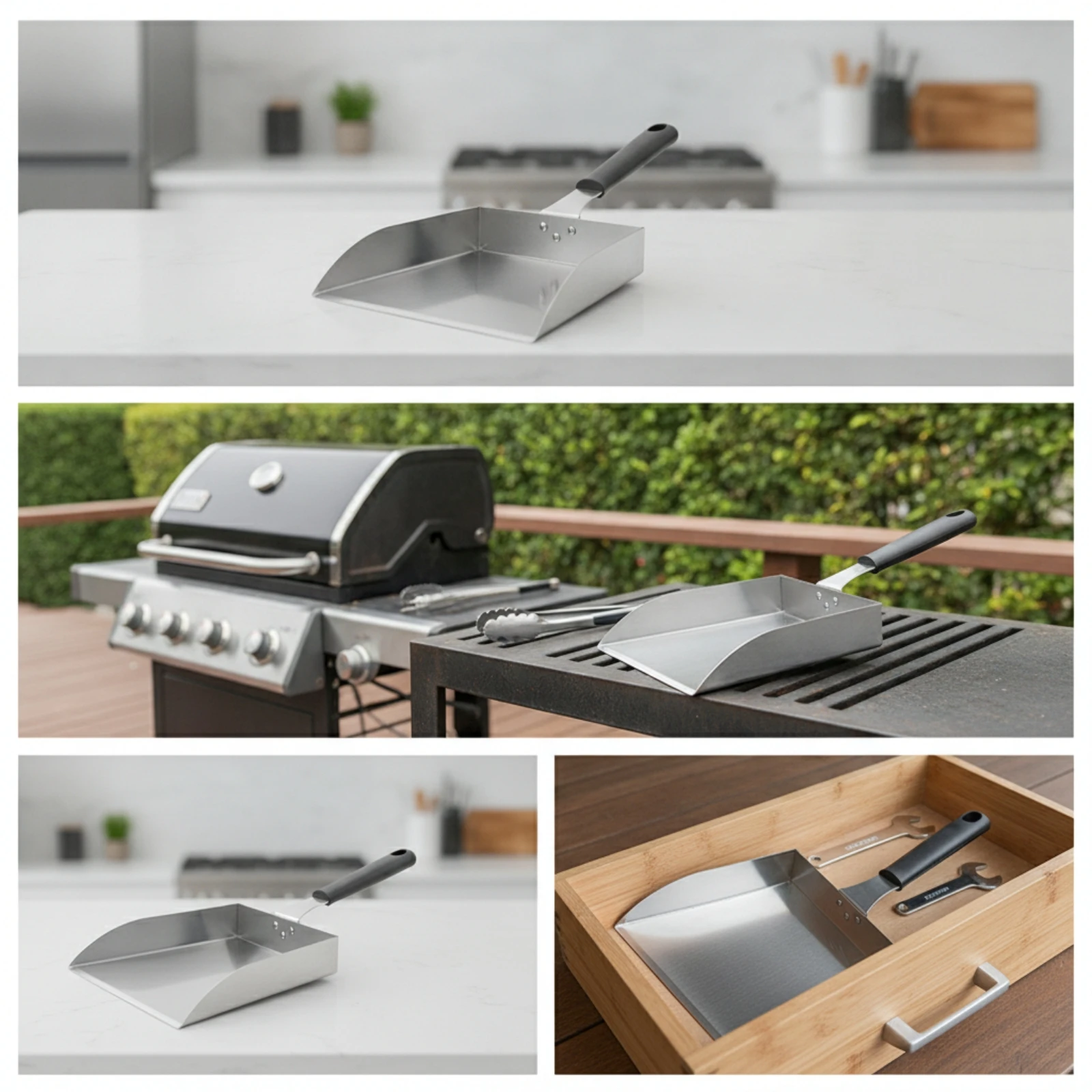 Grill Shovel with Detachable Handle Stainless Steel Food Transfer Shovel Griddle Food Mover Wide Griddle Scoop Spatula Flat-Top