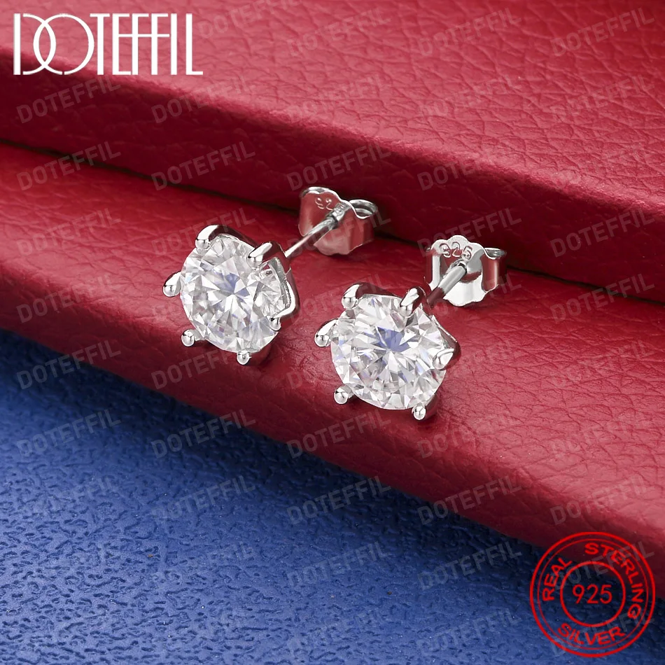 925 Sterling Silver 0.3-3CT 9.0mm Moissanite D/VVS Stud Earring for Women Solid With Certificate Engagement