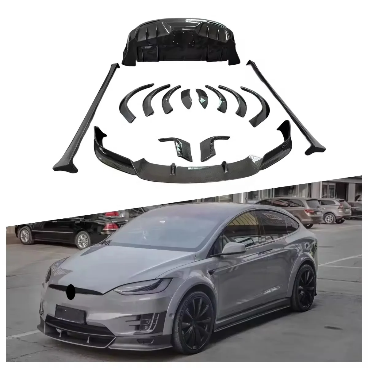 

Carbon Fiber Front Spoiler Lip Splitter Rear Diffuser Wide Fender Side Skirt Spoiler Modified Car Body Kit for Tesla Model X