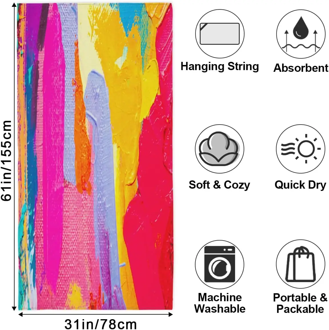 Abstract Oil Paint Texture on Canvas Microfibre Beach Towel,Large Towels Soft & Absorbant, Great for Beach Bath or as a Blanket