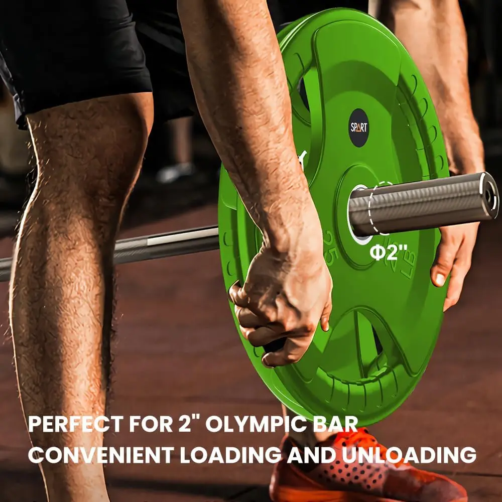 2-Inch 25lb Green Rubber Coated Grip Plate in Single for Strength Training, Weightlifting and Bodybuilding, Solid Cast Iron