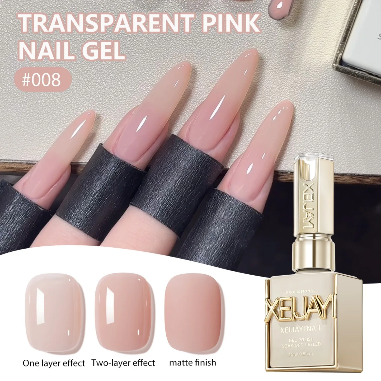 Transparent Pink Gel Nail Polish Long-lasting Nail Polish Gel Soaked Led/UV Gel Nail Polish Nail Salon Home Female Gifts 15ML
