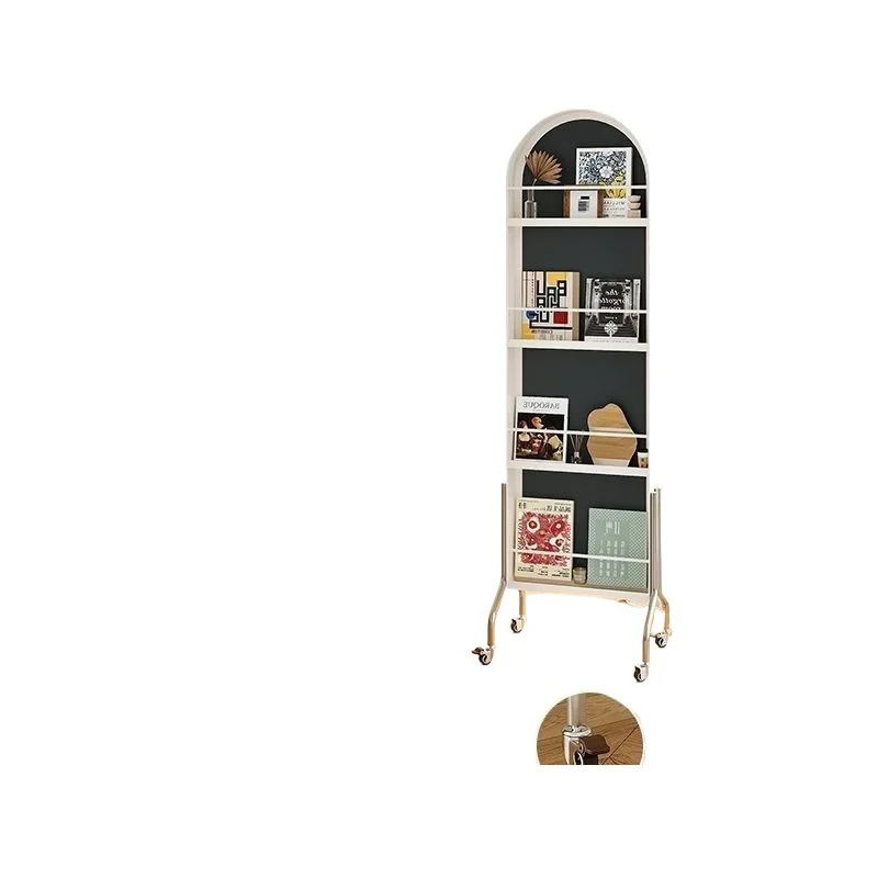 Full body mobile rotating home dressing mirror storage floor antique magazine rack bedroom high-definition mirror shelf