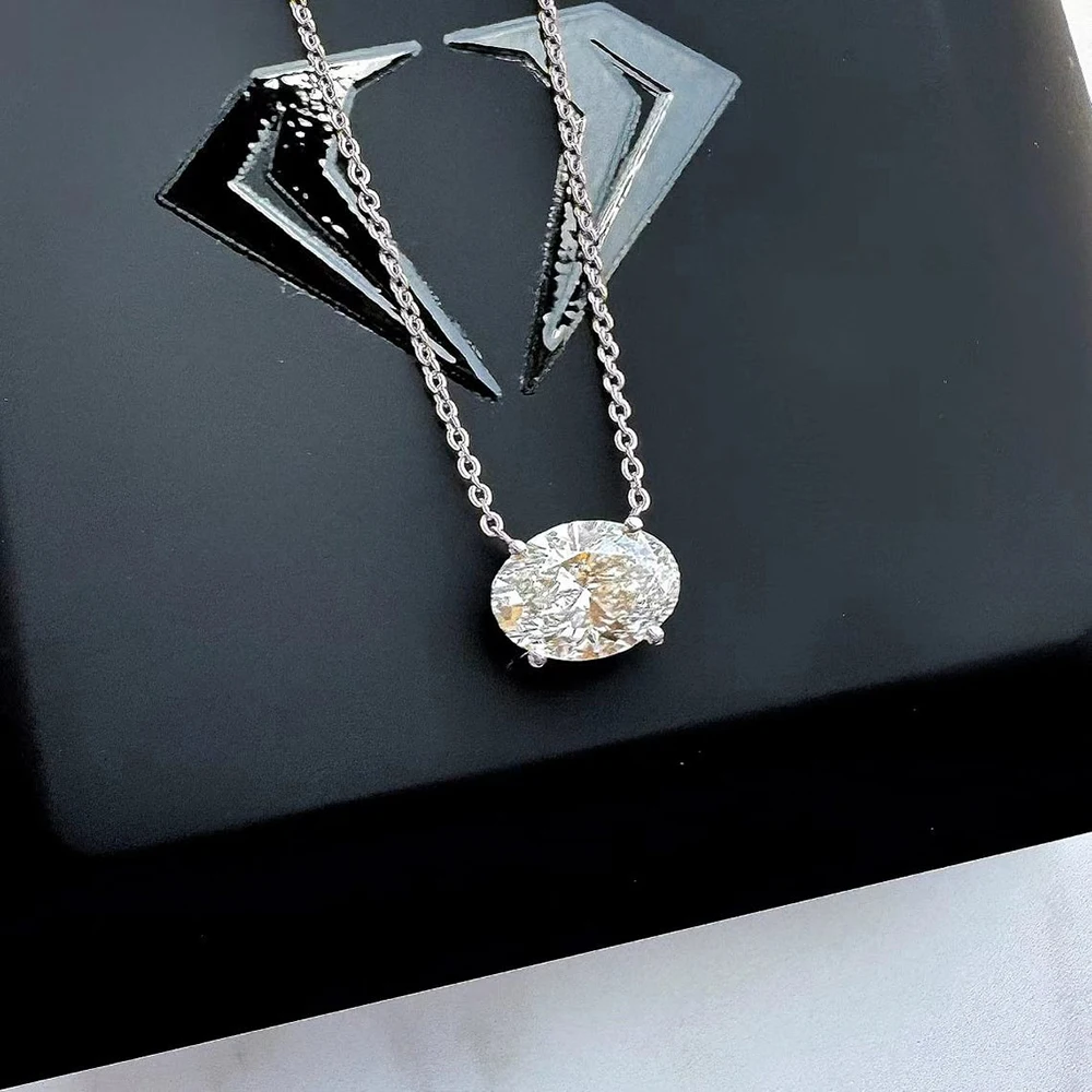 East West Oval Cut Moissanite Pendant Necklace for Women 1/2carat Solitaire Diamond Neck Chain 925 Sterling Silver Fine Jewelry