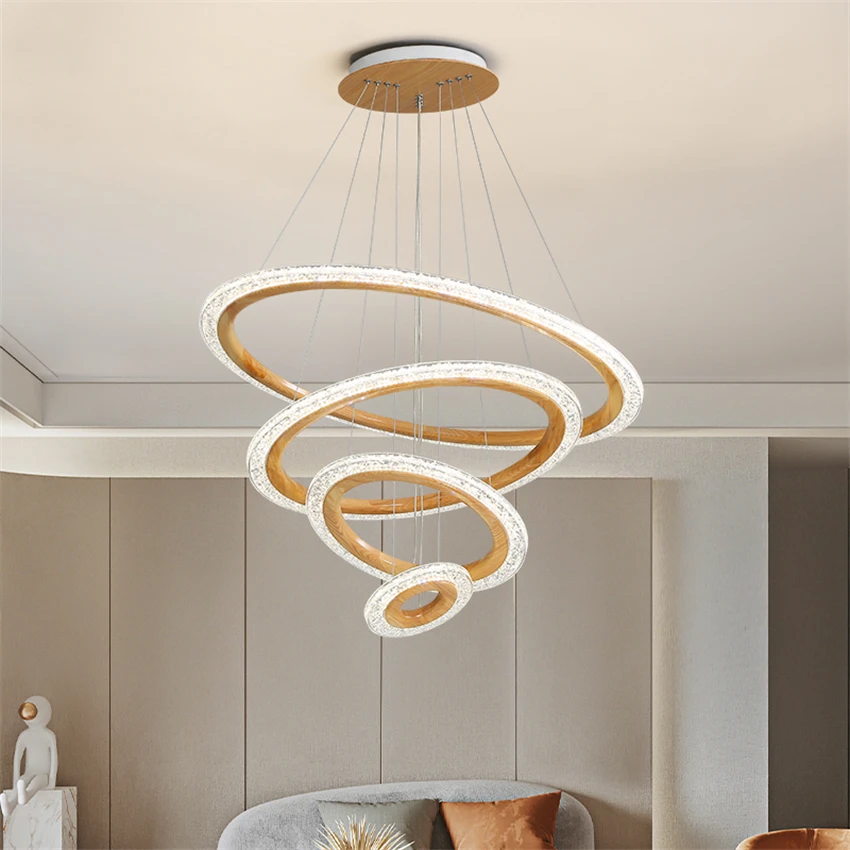 Japanese circle wood acrylic pendant lights living room lamp Nordic dimming modern bedroom light