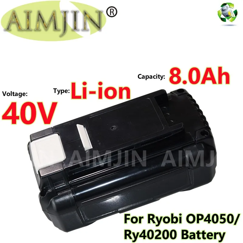 8.0Ah Replacement for Ryobi OP4050 40V Lithium Battery OP4050A OP4026 OP40601 OP4026A OP40401 Cordless Power Tools Batteries