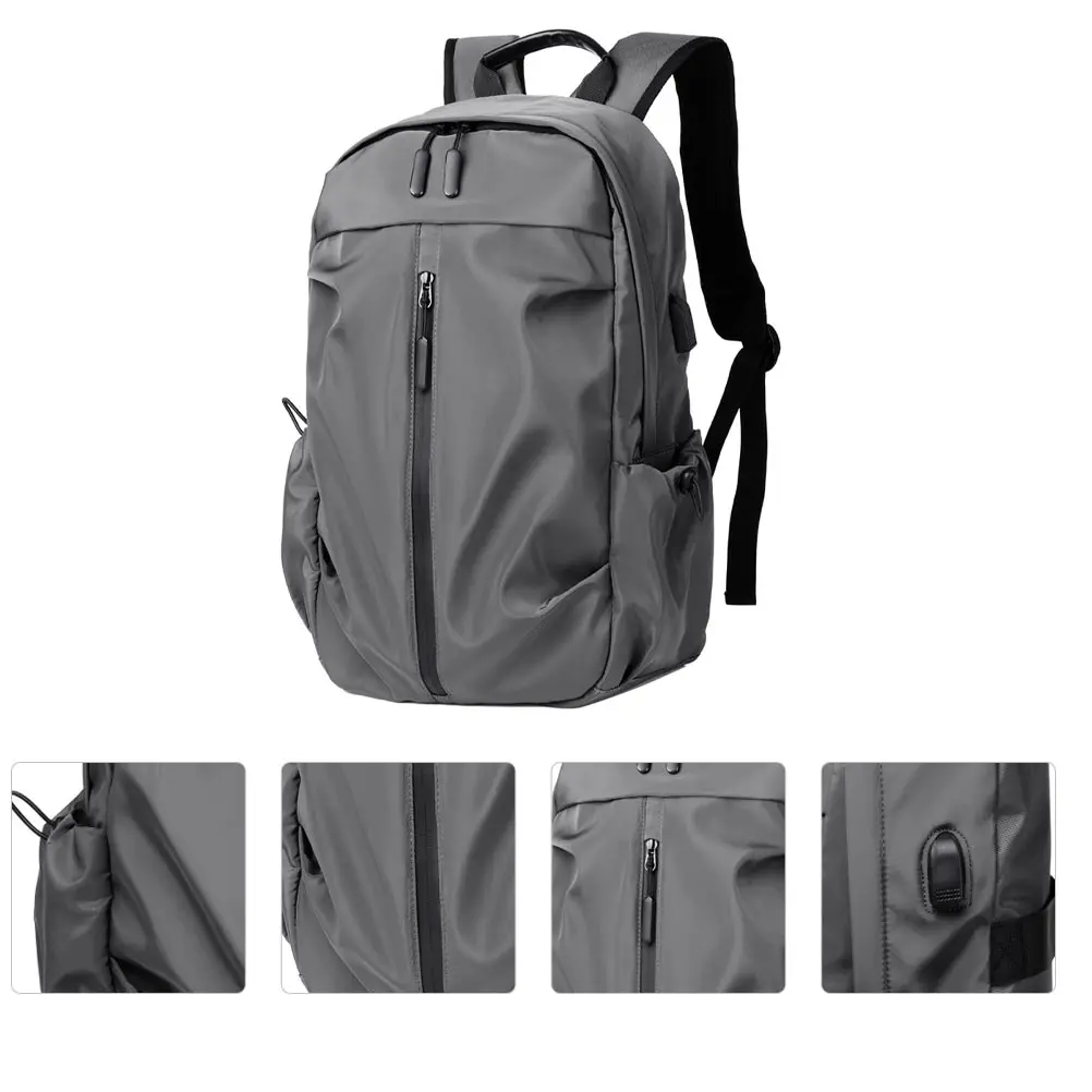 

Men's 14 Inch Large Capacity Fashion Backpack Grey Lightweight Polyester Casual Computer Bag Charging Port Anti-Shock for Travel