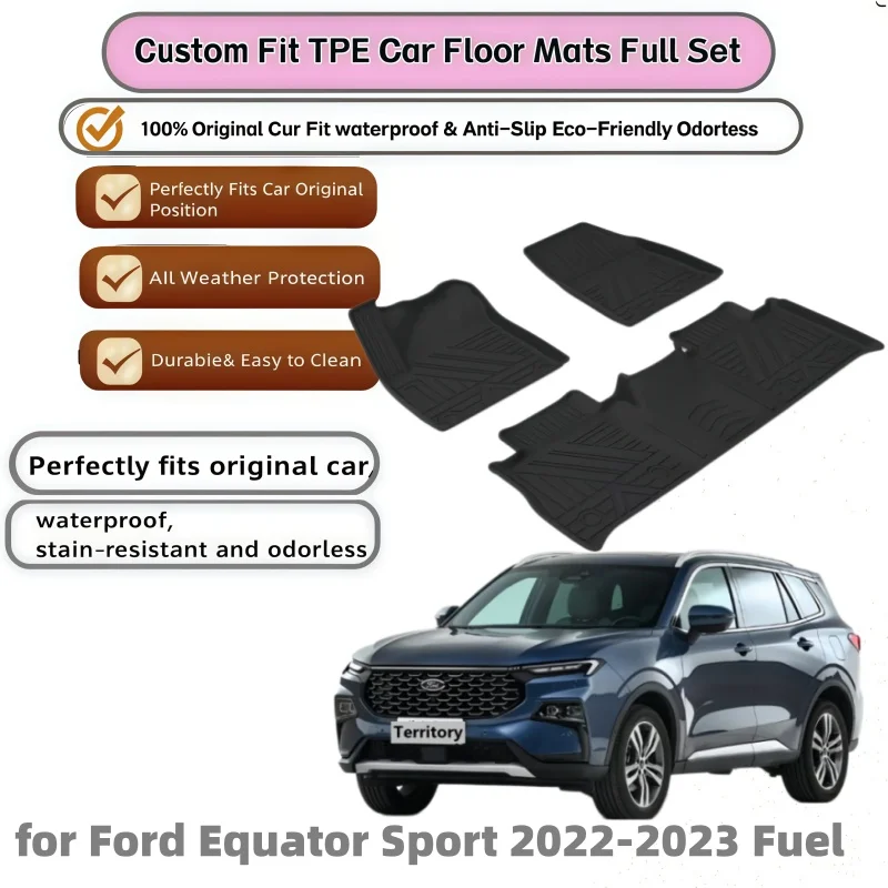 4 шт. автомобильных ковриков из ТПЭ для Ford Equator Sport Territory 2022 2023 2024 2025 Fuel PHEV, водонепроницаемые, противоскользящие, детали для салона автомобиля.