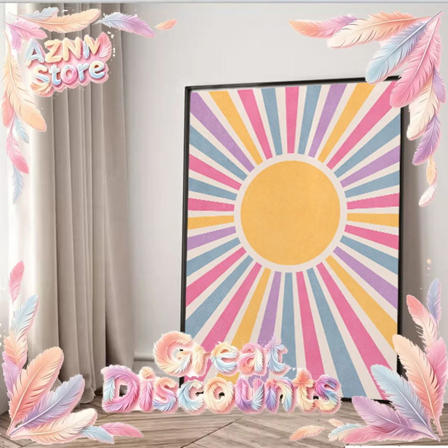 Abstract Pink Sun Rainbow Balloon Dog Boots Flower Wall Art Canvas Painting Nordic Posters Prints Modern Living Room Home 2026