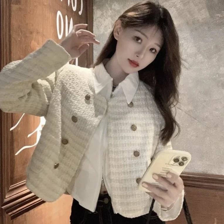 ort Mantel Jaet Damen Faion Design Herbst 2025, Tweed Long Sve, vielseitiges Top, trendiges Small Fraance Sle Strickpullover...