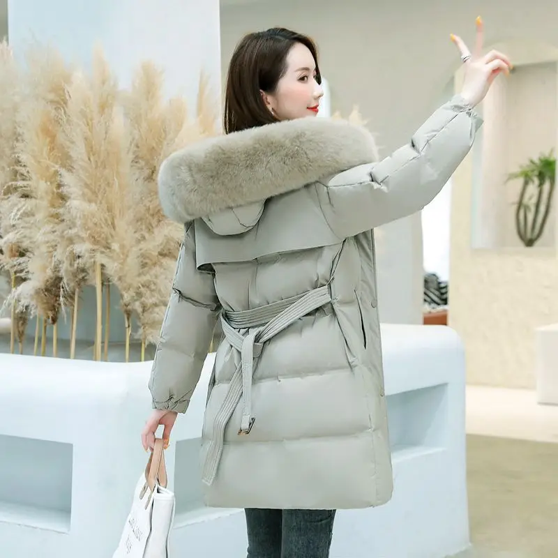 

2025 Winter New Women's Down Jacket Women's Fashion Slim Thicken Waist Hooded Coat Female Windproof Warm Long Pike Overcoat