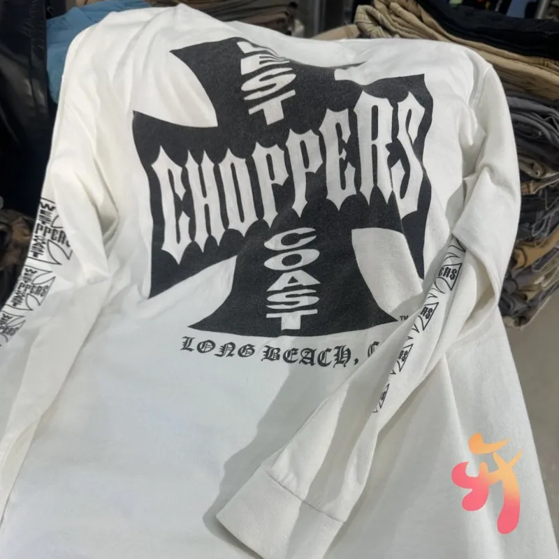 White Summer West Coast Choppers Tshirts American Street Loose Cross Scroll Print Slogan Logo Men Women Long Sleeves Tops