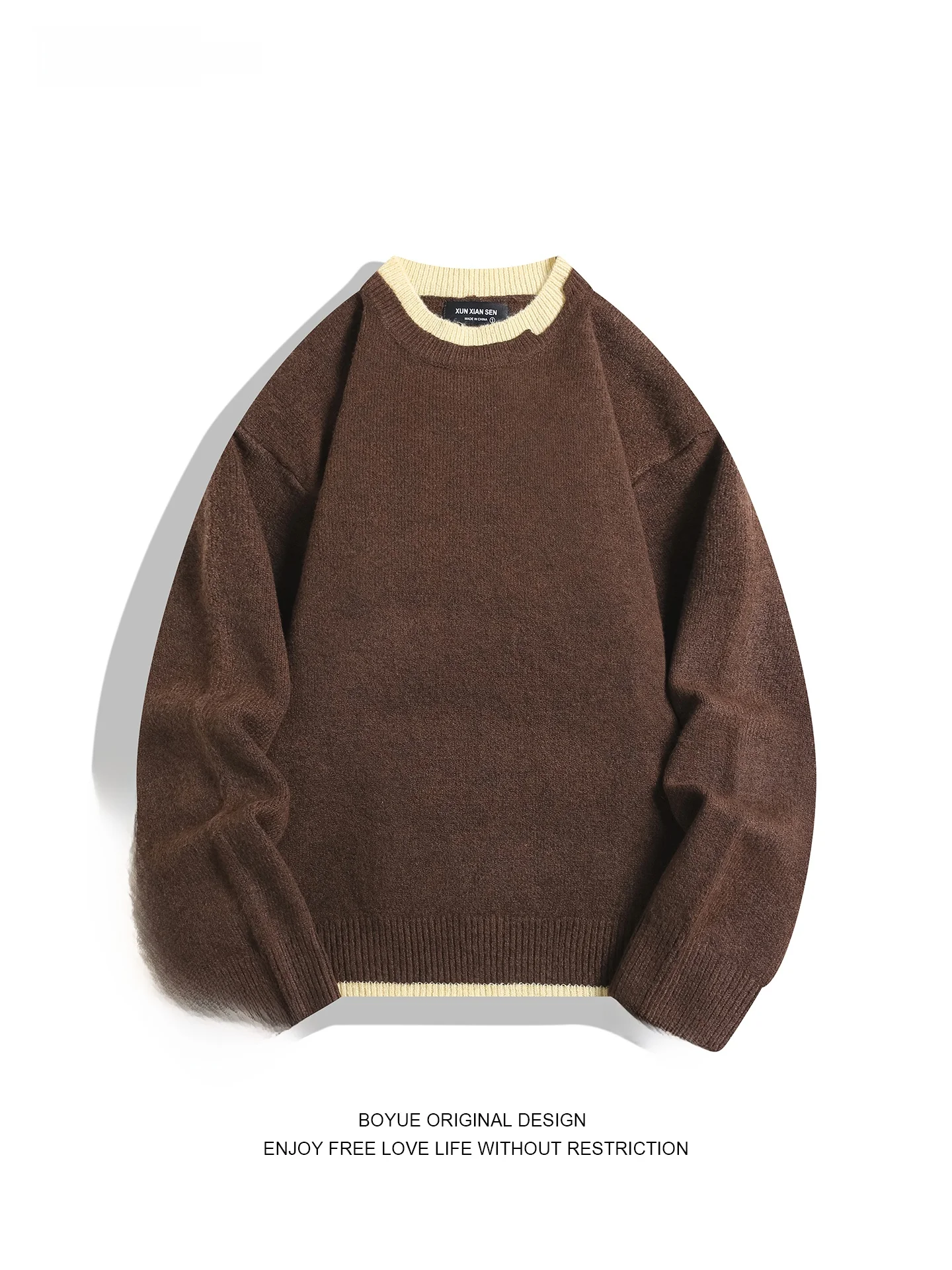 

BOYUE Retro Color Blo Knitted Sweater Warm Lazy Sle ex Long Sve round Ne Pullover Couple Matching Winter Clothes