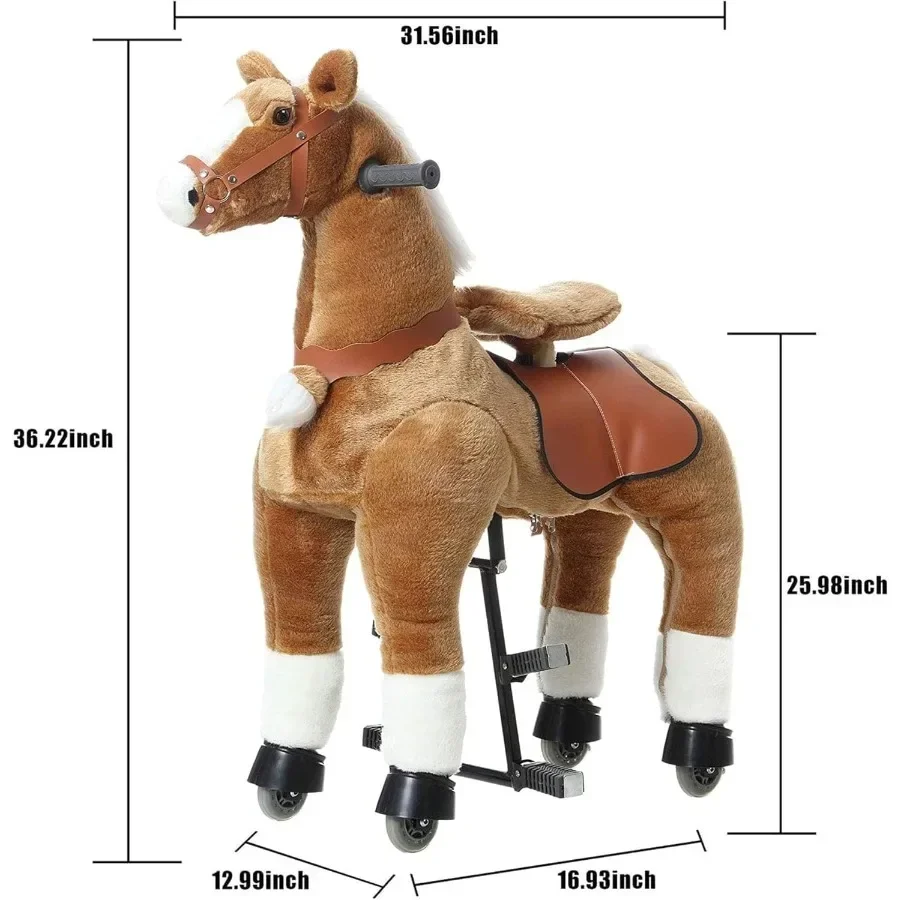 Ride on Horse Toys Riding Horse Toys Ride on Toys for 614 Years Old Premium Plush Animals Toys Walking Horse with Wheels Brown