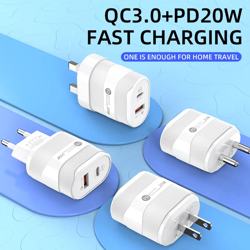PD 20W USB Charger Dual Port Type C Fast Charging Wall Charger For iPhone 15 14 13 Samsung Xiaomi Portable Phone Charger Adapter