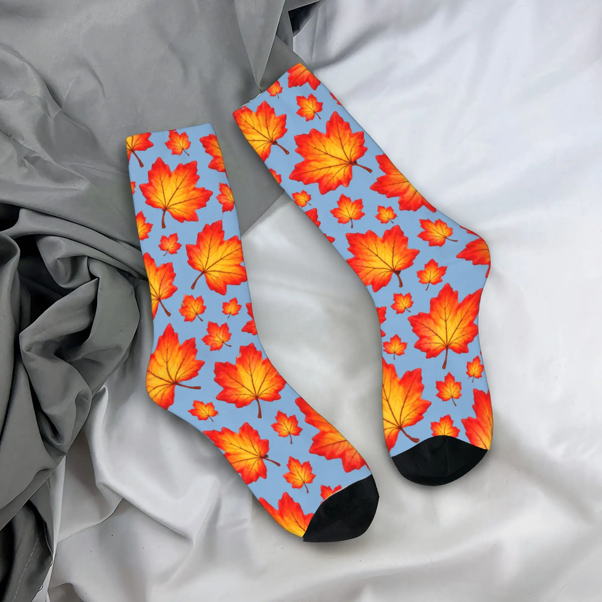 Halloween Light Blue Maple Stockings  Design Casual Socks Autumn Anti Sweat Socks Men Outdoor Sports High Quality Socks