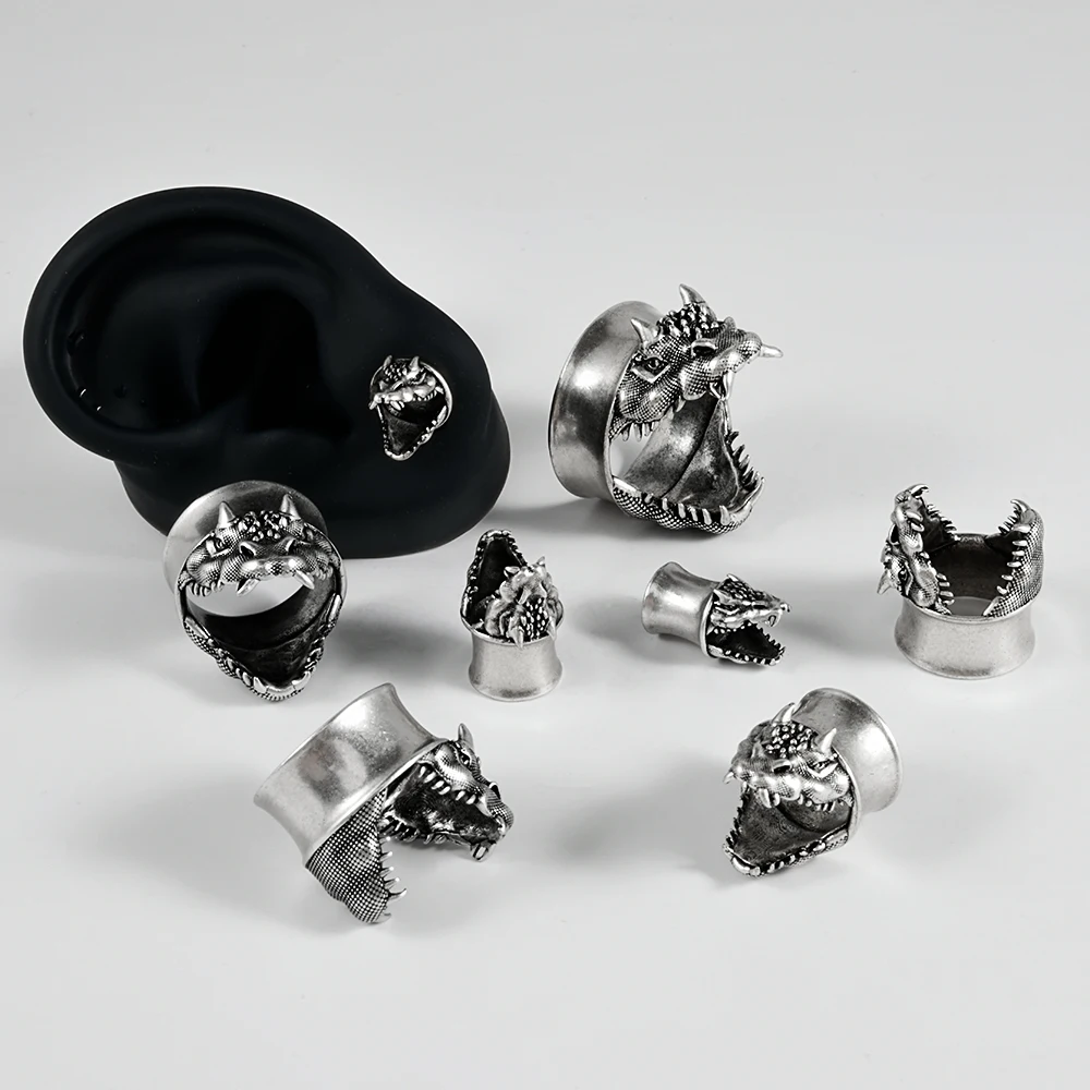 PAIR Ear Tunnels Faucet Gauges for Ears Flesh Double Flare Plugs Punk Dragon Stretchers Expander Earlobe Piercing Earrings