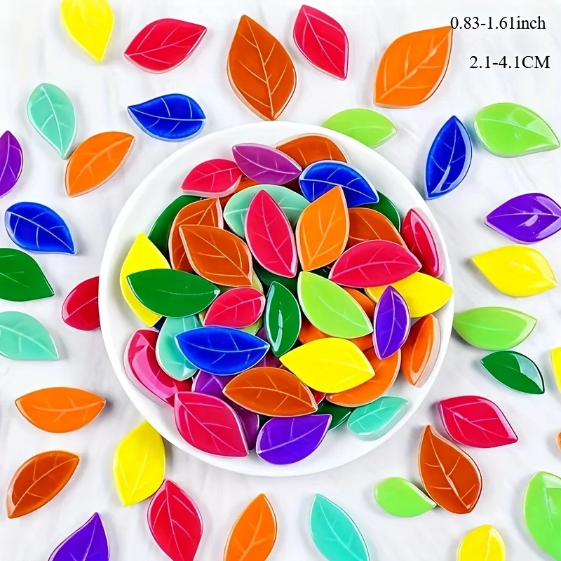 100/200 Grams of Colorful Mosaic Materials, Multi-Sized Mixed-Color Leaf Mosaic Pieces, Suitable for Mosaic Coasters, Candle Holders, Decorative Picture Frames, Vases, Trays, Decorative Paintings DIY Making; Handmade A view 2