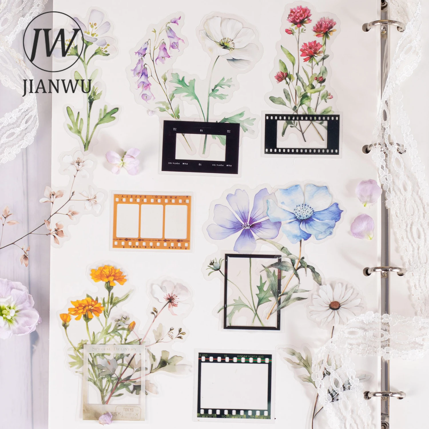 JIANWU 30 Sheets Flower Shadow Moment Series Plant Material Collage Landscaping PET Sticker Creative DIY Journal Stationery