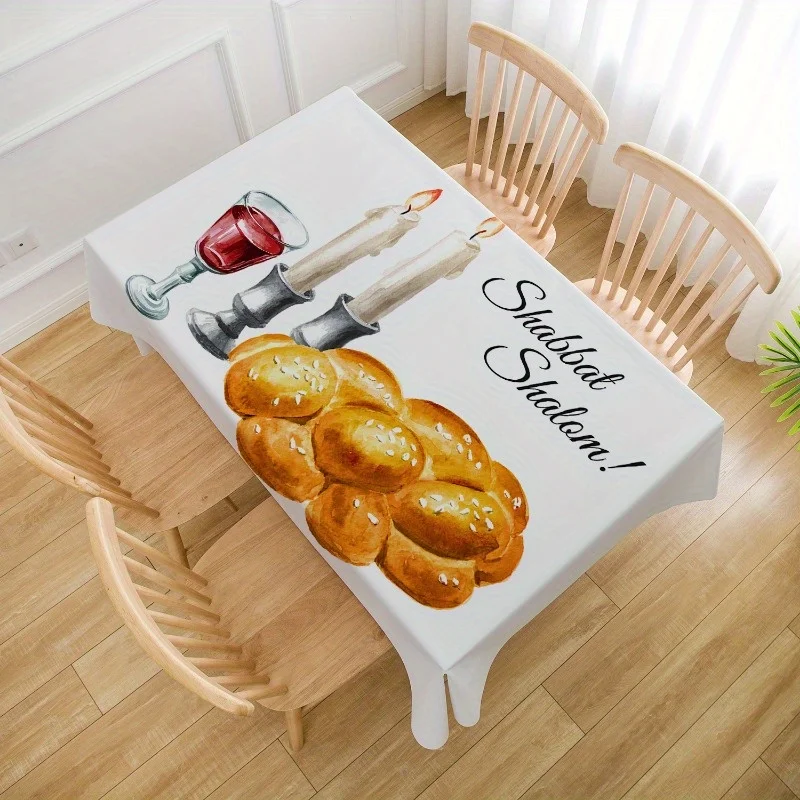 Shabbat Candles Wine Rectangle Tablecloth for Table Decor Reusable Kitchen Dining Tablecloth Jewish Holiday Shabbat Decorations