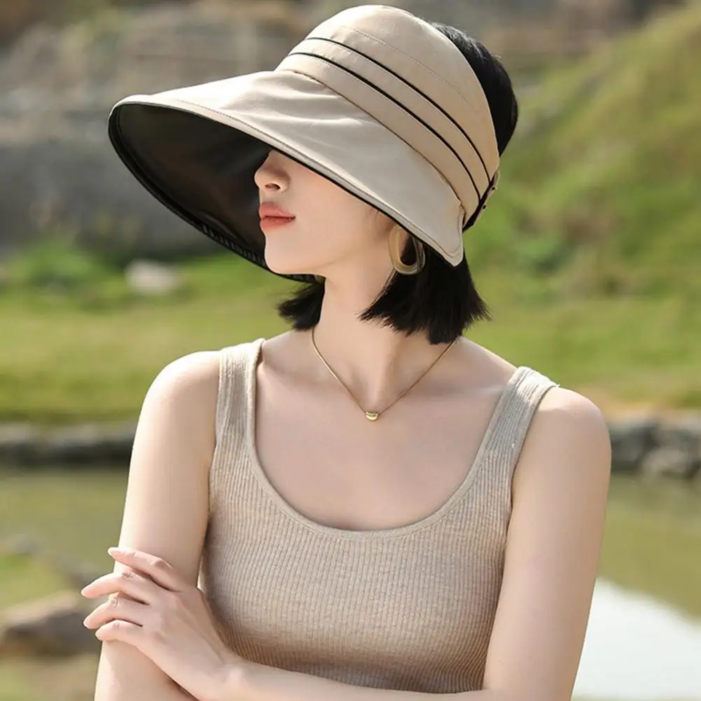 Open Top Sun Hat Women’s Wide Brim Sun Hat with Ponytail Hole Breathable Uv Protection Floppy Hat for Summer Beach for Cycling