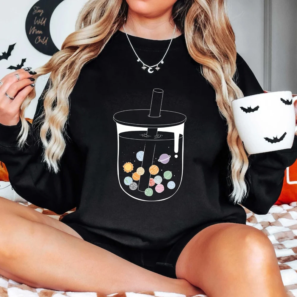 プラネットジャートレーナークリエイティブデザイン秋冬カジュアルルーズ長袖リラックスした風変わりなユニークな快適な布トップス