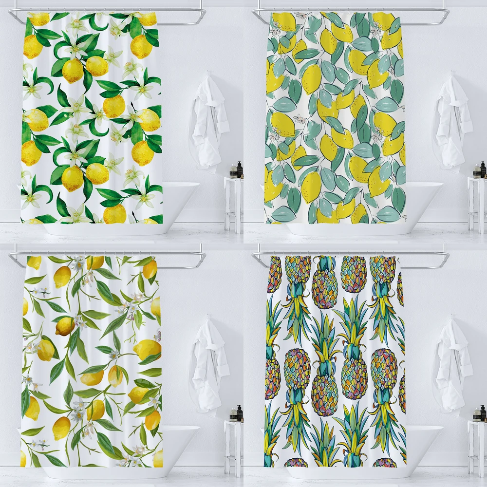 

Tropical Fruit Lemon Pattern Shower Curtain Plant Flower Cloth Waterproof Polyester Bathroom Accessor Bath Curtain Decor Cortina