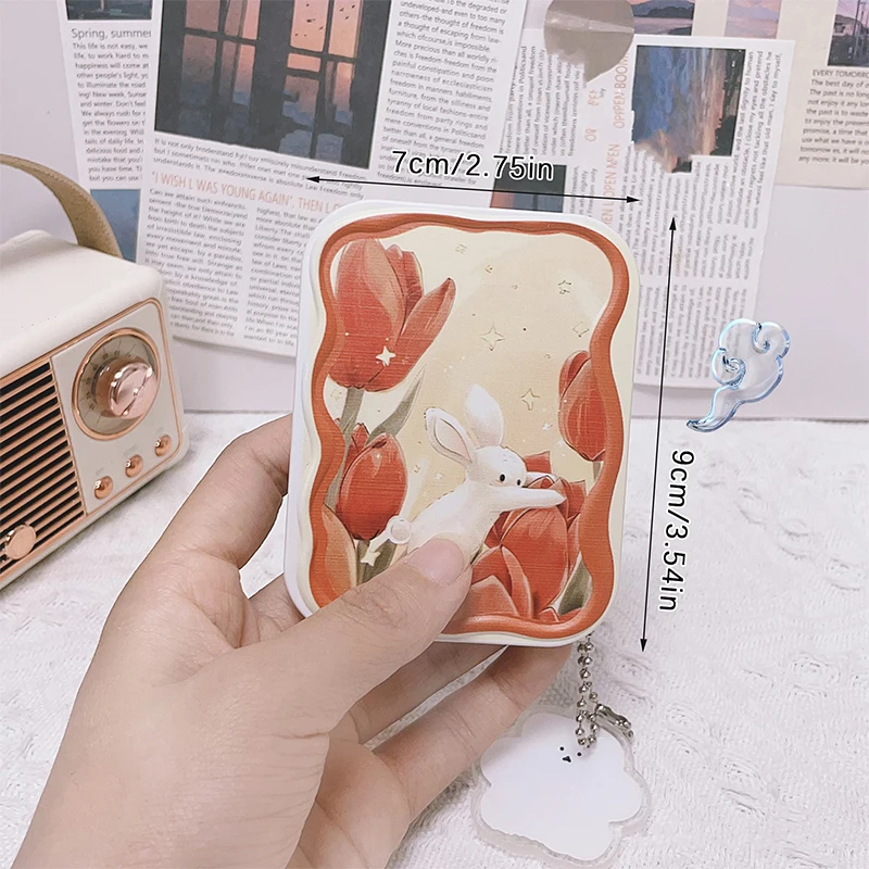 Flower Rabbit Flip-Top Folding Makeup Mirror Portable Pocket Mirror Rectangle Cosmetic Mirror With Comb For Women Girls