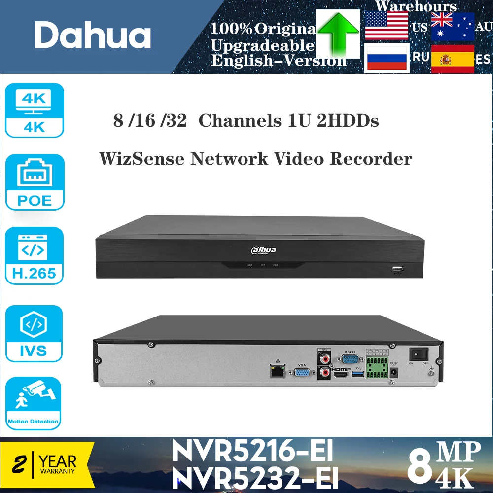 

Original Dahua 4K NVR5208-EI 8CH & NVR5216-EI 16 & NVR5232-EI 32 Channels 1U 2HDDs WizSense Network Video Recorder without PoE