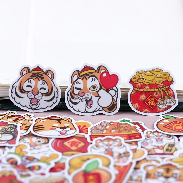 38pcs Handheld Cartoon Stickers Handheld Cute Diy Photo Album Chinese Style Decoration Small Material Little Tiger 2022 New Year