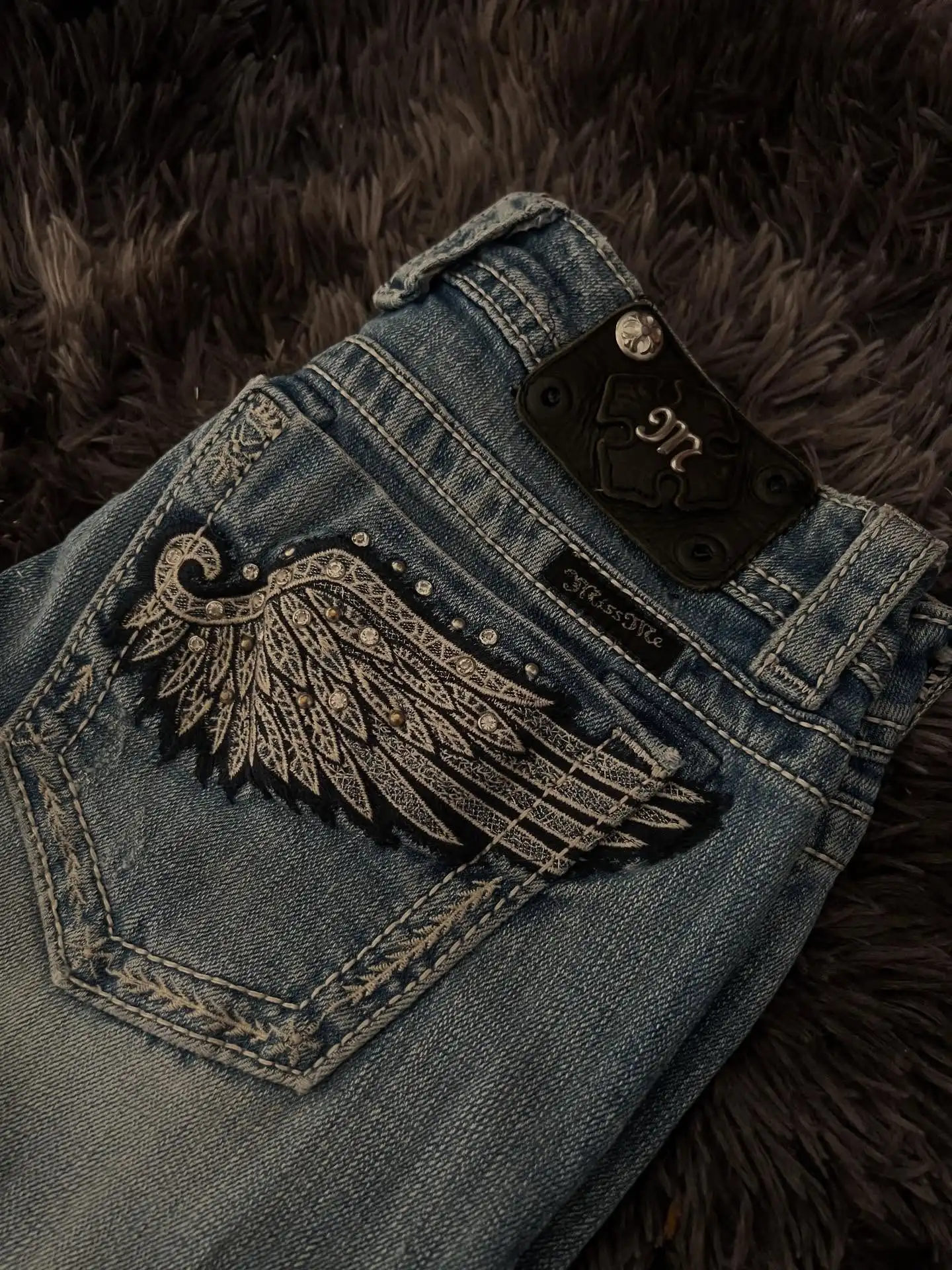 

Wings Embroidered High-waist Slim Jeans Women Y2K American Retro Clothing Washed Casual Oversized Straight Wide-leg Pants Unisex