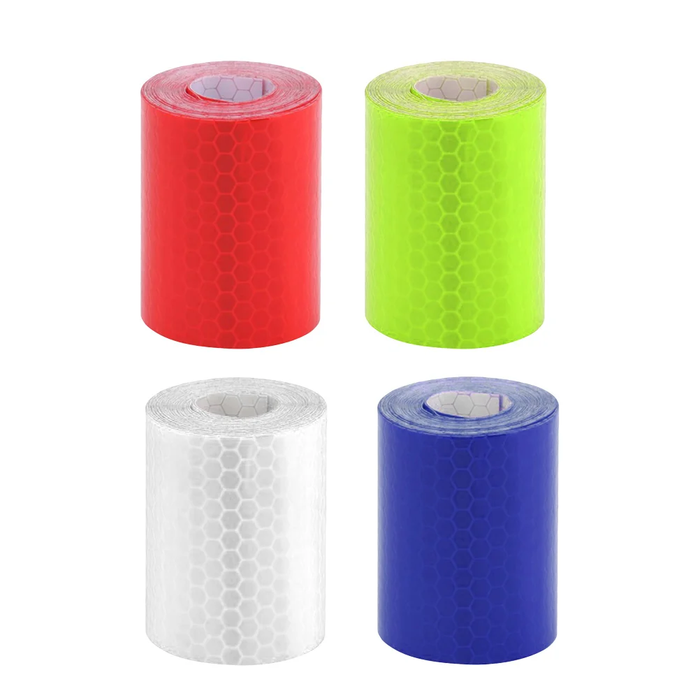 

4pcs 4 Rolls Adhesive Reflective Tape Strip For Running Safety Gear Night Visibility Traffic Warning Belt Blue White Red Yellow