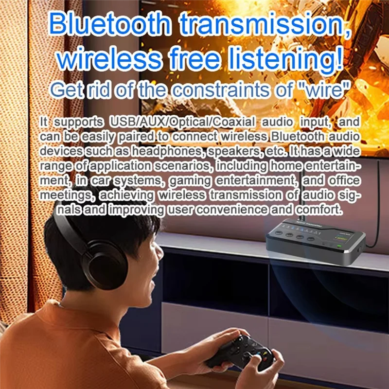 

B04C-BT5.3 Audio Transmitter Distance Aptx Adaptive/HD LC3 Wireless Broadcast 1 To N Receiver OTG USB Toslink Coaxial AUX