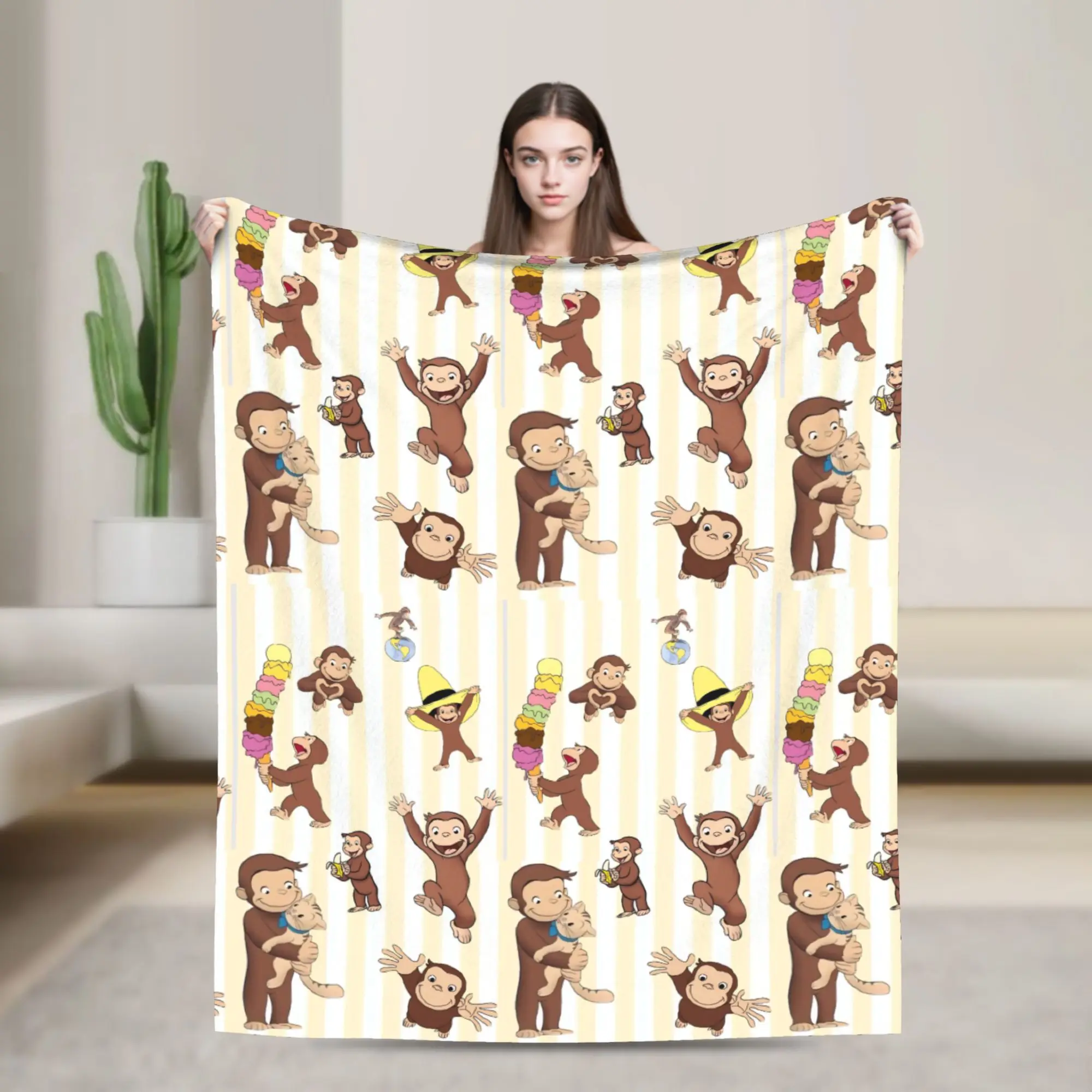 Monkey Curious George Blanket  Flannel Awesome Warm Throw Blanket for Bedding Lounge All Season,