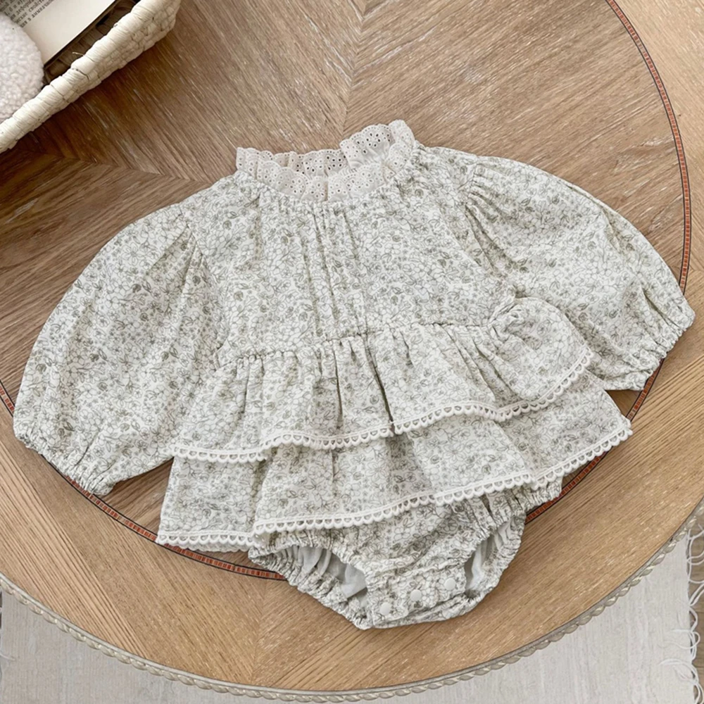 

High Quality Baby Clothing Cotton Cozy Toddler Girls Ruffles Lace Layers Romper Birthday Party Princess Floral Tutu Dress