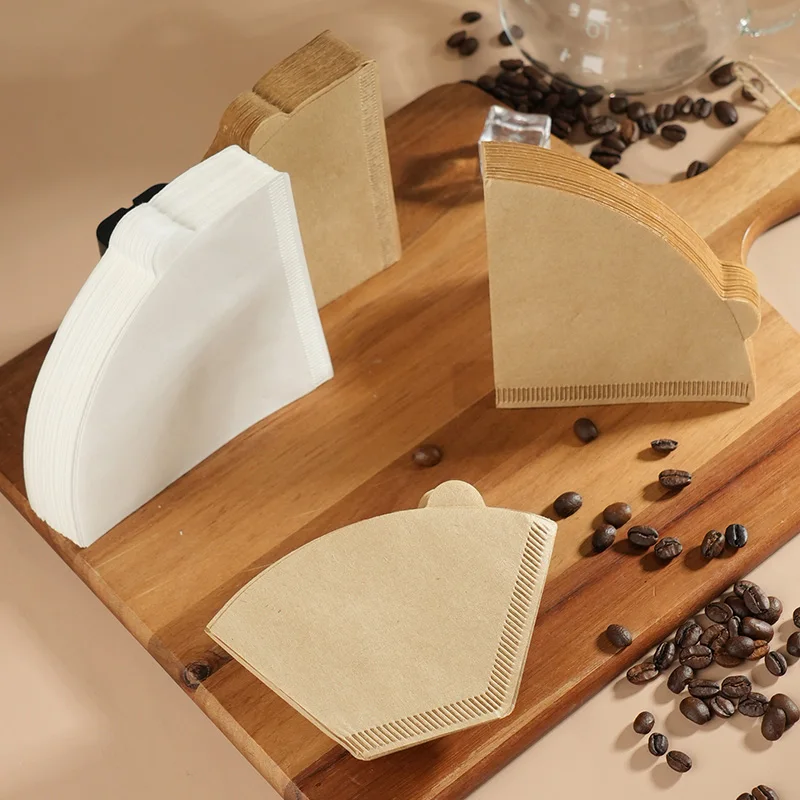100pcs Coffee Filter Paper Disposable Natural Paper Filters 1-4 Cups V-Shaped Coffee Drip Paper Filters Cafes Home Accessories