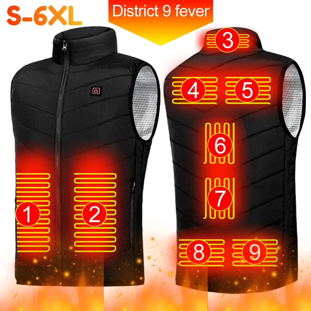 

9 Areas Heated Vest Men Women Jacket USB Electric Thermal Vest Hunting Coat Winter Outdoor Camping Hiking Body Warmer Coat