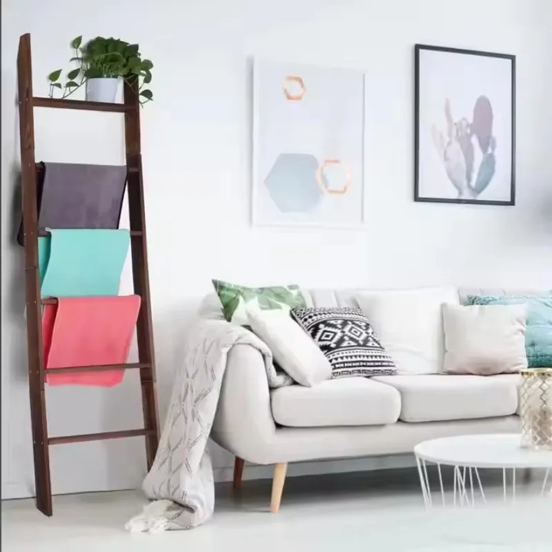 American vertical wooden ladder rack towel rack quilt scarf shelf bedroom living room bathroom storage