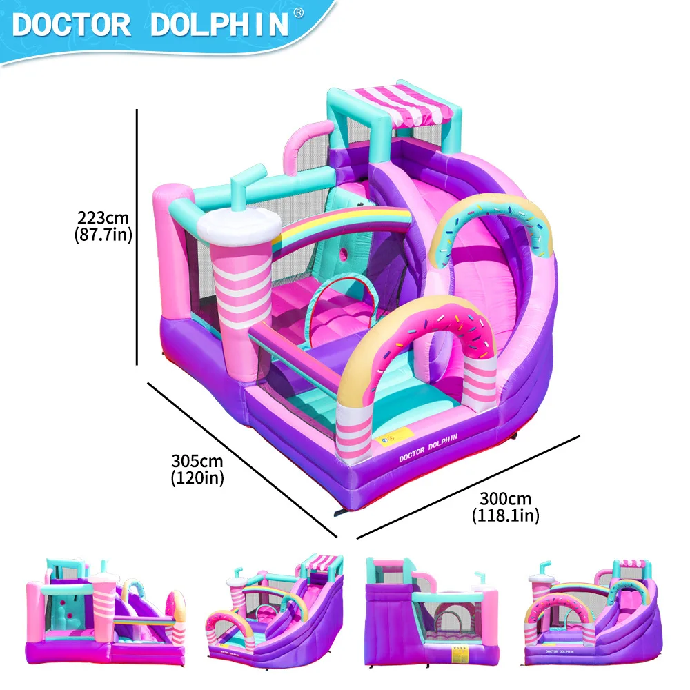 Casa inflable de rebote Doctor Dolphin con tobogán, castillo saltador, casa hinchable trapine con soplador, juguetes de regalo de cumpleaños para niños