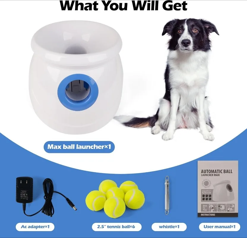 Dog Automatic Ball Launcher for Large Dogs Ball Thrower Machine Outdoor Indoor Use Interactive Dog Toy Adjustable Distance 10-40