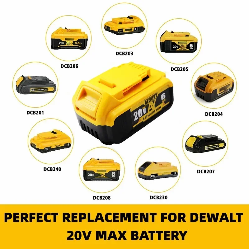 ใหม่ 20 V 6.0Ah MAX 18650 แบตเตอรี่เครื่องมือสําหรับ DeWalt DCB184 DCB181 DCB182 DCB200 20V 6A 18 V แบตเตอรี่ Charger