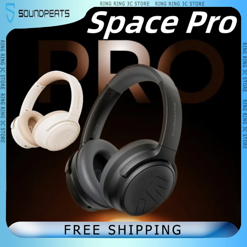 

Беспроводные наушники SoundPEATS Space Pro, Bluetooth-наушники с активным шумоподавлением, с долгим сроком службы, двойная динамическая гарнитура на заказ