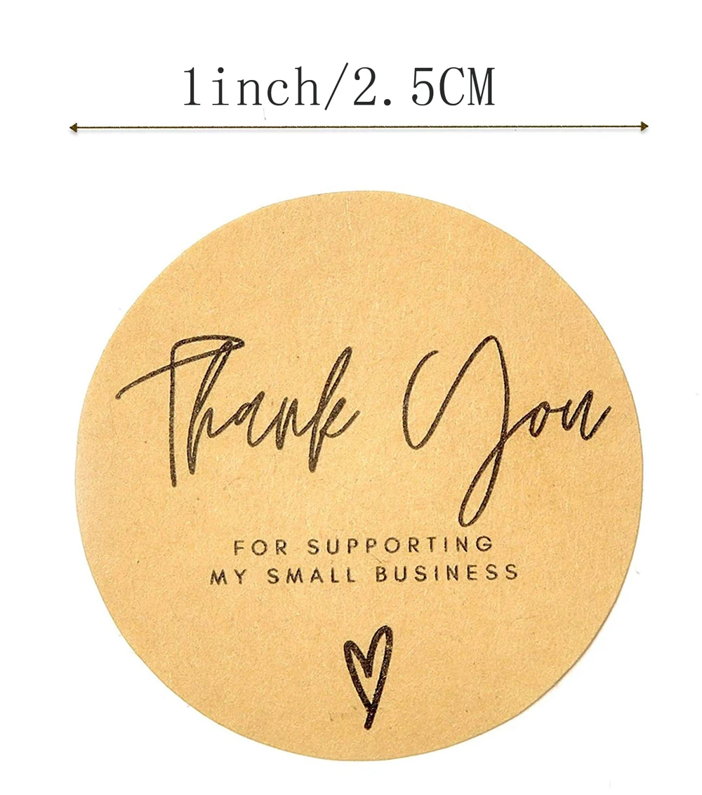 100-500pcs Kraft Paper Thank You Stickers With Red Heart Handmade Labels Sticker for Small Business Boutique Bags & Merchandise