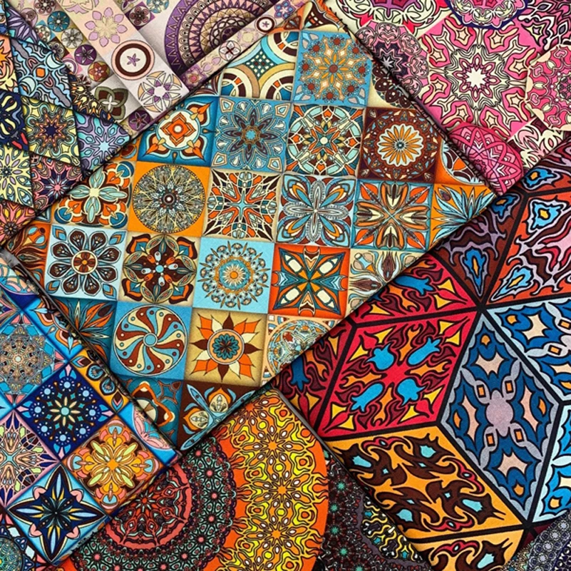 Fabric by Meters Bohemian Style Mandala Cotton Printed for Sewing Clothes DIY Handmade  Patchwork