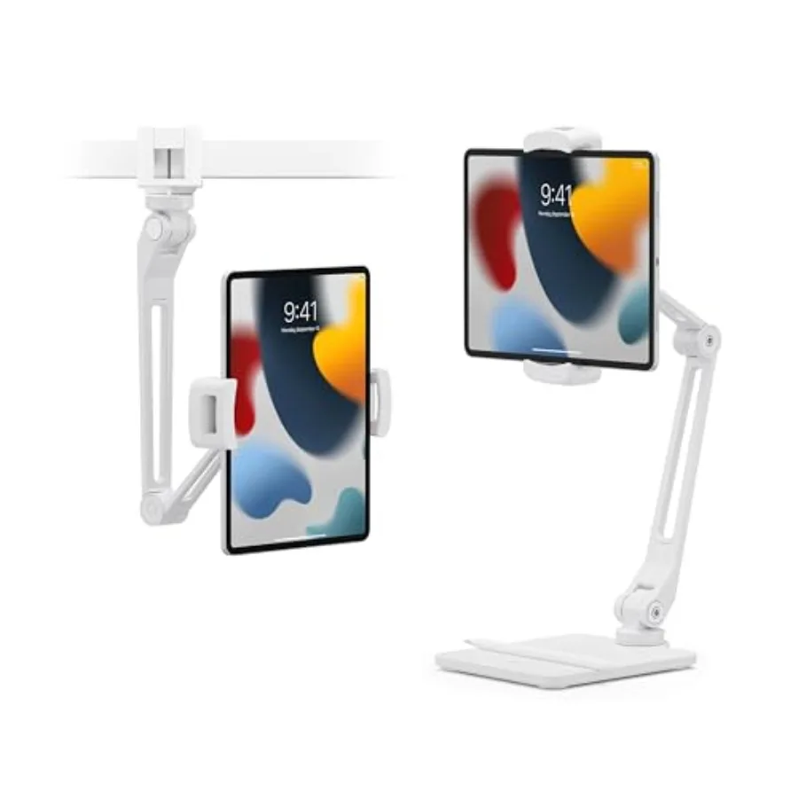 

Подставка для iPad HoverBar Duo 2-го поколения - регулируемая складная настольная подставка для планшетов с утяжеленным основанием и креплением-зажимом для всех iPad, белая