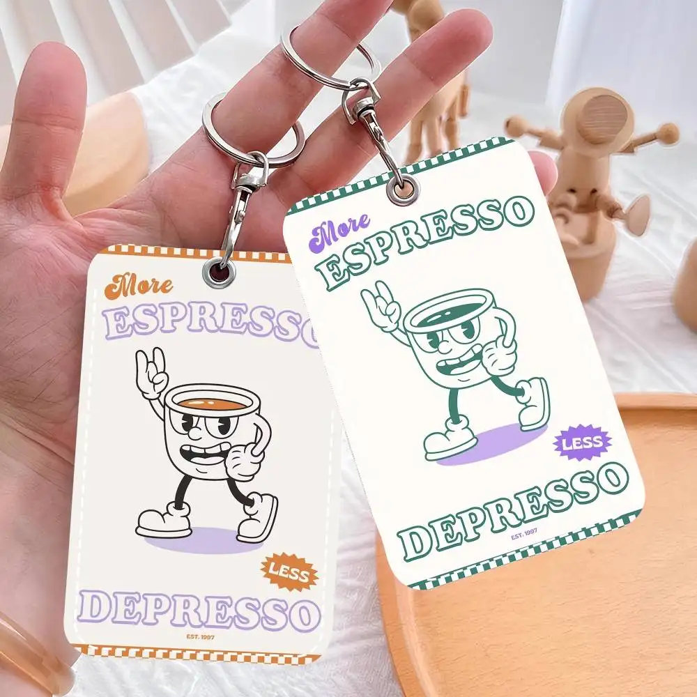 

More Espresso Less Depresso Funky Cafe Modern Leather Card Case With Keyring Reliable Holder For Bus And Subway Cards