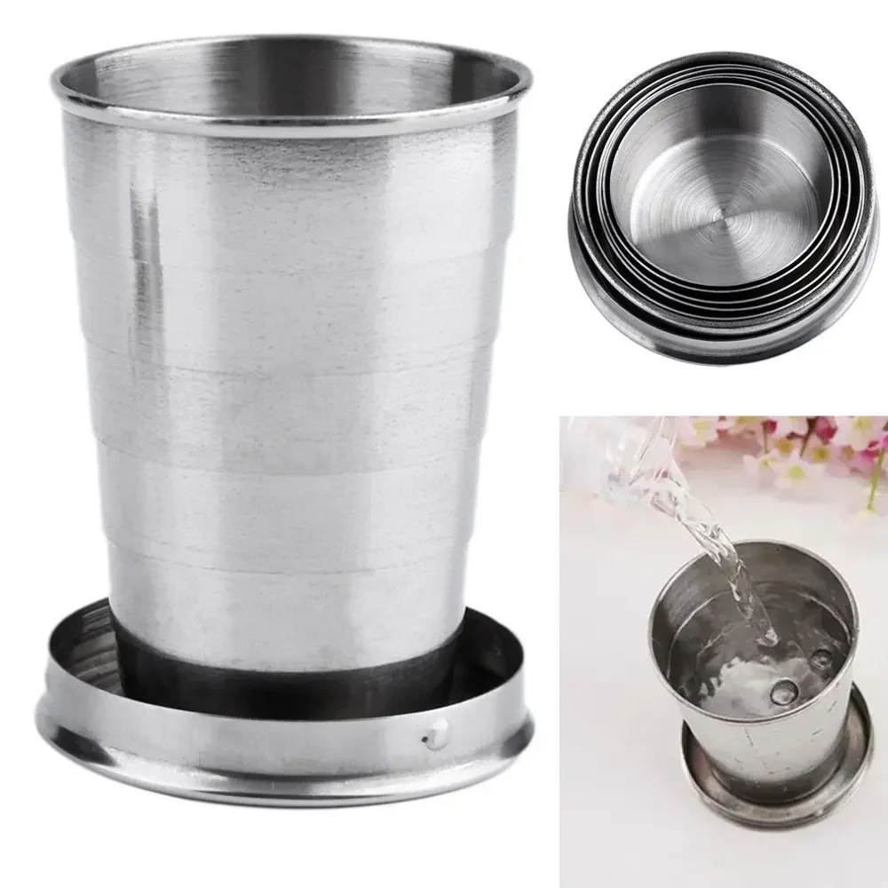 Stainless Steel Folding Cup Outdoor Telescopic Water Cup Travel Portable Creative Water Drink Cup Retractable Metal Wine Glass