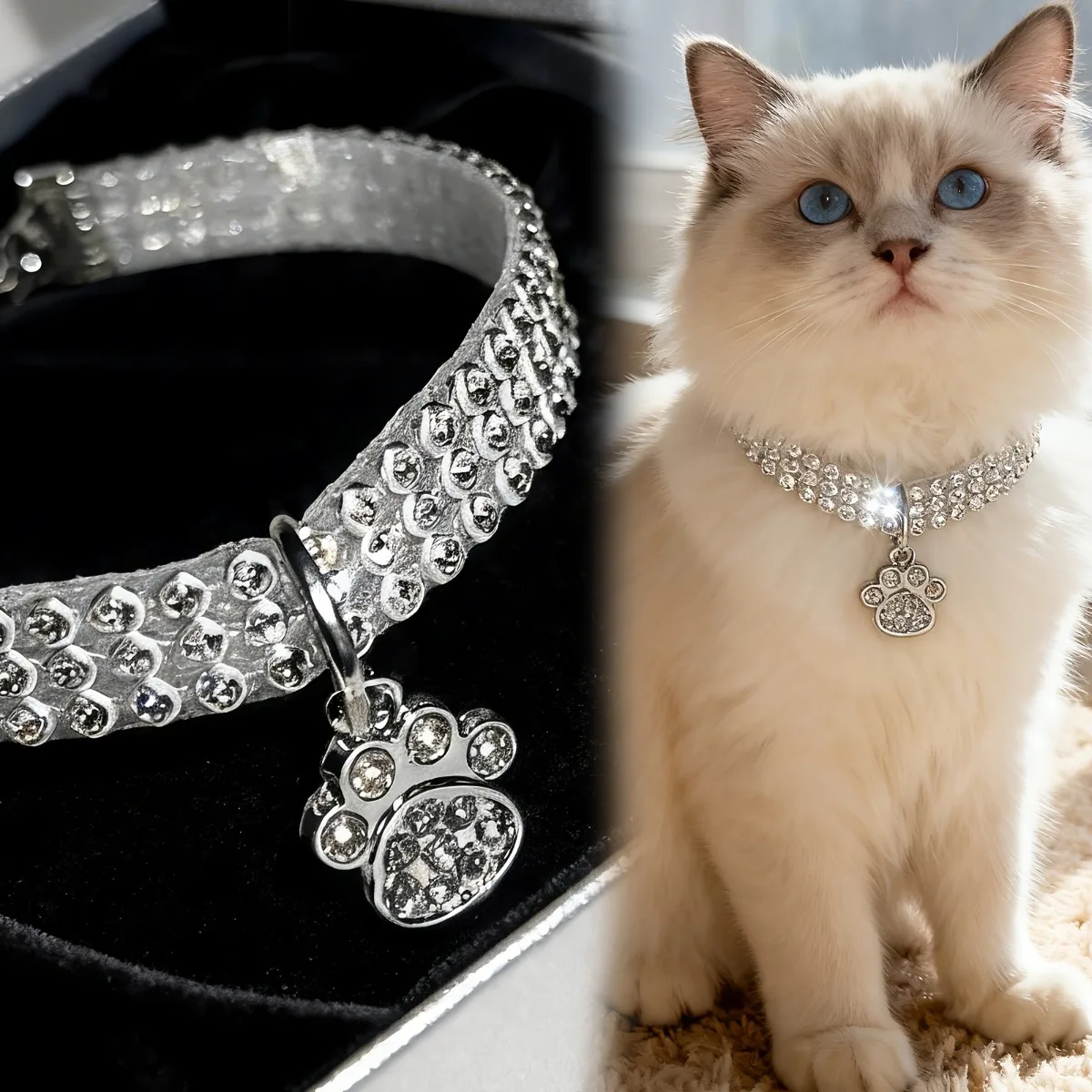 

1 pc [Cute Pet Gift · Rhinestone Cat Paw Necklace] Alloy with rhinestone inlay, rhinestone cat paw pendant