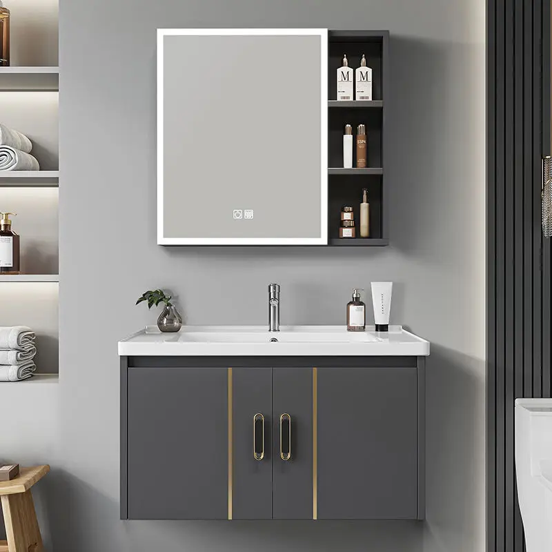 

Toilet washbasin space aluminum bathroom cabinet combination washstand ceramic integrated basin washstand Customizable